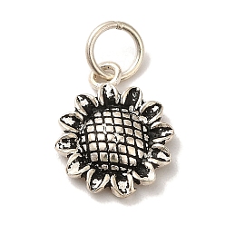 Античное Серебро 925 серебряные подвески в виде подсолнухов, с прыжковых колец, античное серебро, 14x11x2.5 мм, отверстие : 4 мм