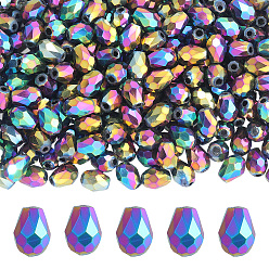 (966) Внутренний цвет Кристалл / Лиловато-лиловый на подкладке 325 шт гальванические стеклянные бусины нити, граненые, слеза, с покрытием цвета радуги, 7~7.5x5 мм, отверстие : 1 мм