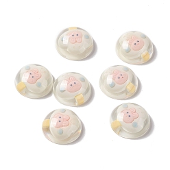 White Transparent Resin Cabochons, Half Round with Ice Cream Pattern, White, 24.5x9.5mm