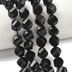 Black Onyx Бусины из натурального черного оникса, граненые, твист, окрашенная и подогревом, 10~10.5x9.5~10.5x9.5~10.5 мм, отверстие : 1 мм, около 38~40 шт / нитка, 14.96~15.35'' (38~39 см)