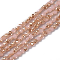 Темный Лосось Стеклянные бусины с гальваническим покрытием , граненые, плоско-круглые, с половиным покрытием цвета радуги, темный лосось, 6x4 мм, отверстие : 1.2 мм, около 100 шт / нитка, 21-5/8~23-1/4 дюйм (53.5~59 см)