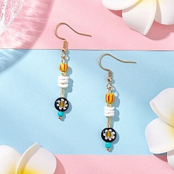 Золотой Серьги-подвески из натуральной морской ракушки и стекла, с 304 нержавеющей стали серьги крючки, плоско-круглые, золотые, 52x8 мм