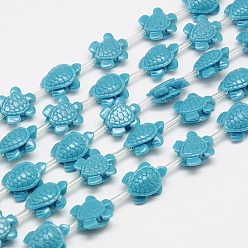 Темный Голубой Синтетические коралловые бусины ниток, окрашенные, черепаха, темные голубые, 15x12x7 мм, отверстие : 2 мм, около 22 шт / нитка, 11.5 дюйм