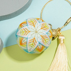 Champagne Yellow DIY Embroidery Temari Ball Keychain Kits, Including Iron Needles, Tape Measure, Cotton Threads, Metallic Cord, Polyester Threads, Tassels, Iron Eye Pins, Bell, Brass Findings, Champagne Yellow, 0.05cm, 5 colors, 1bundle/color, 5 bundles