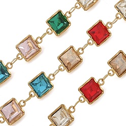Настоящее золото 18K 304 Цепи из нержавеющей стали и стекла, квадратный, ионное покрытие (ip), долговечный, пайки, с катушкой, реальный 18 k позолоченный, 10.5x6.5x4.5 мм