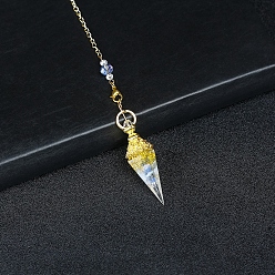 Opalite Resin Cone Dowsing Pendulums, Opalite Chip inside and Metal Findings Charm, 380mm