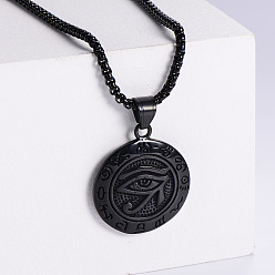 Black Men's Stainless Steel Necklaces, Pendant Necklaces, Eye of Ra, Black