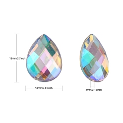 Clear AB Imitation Taiwan Acrylic Rhinestone Cabochons, Flat Back, Faceted Teardrop, AB Color, Clear AB, 18x13x4mm, about 500pcs/bag