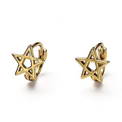 Real 18K Gold Plated Brass Huggie Hoop Earrings, Ring with Hollow Star, Real 18K Gold Plated, 10x2mm, Pin: 1mm