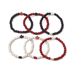 (52) Непрозрачная лаванда Эластичные браслеты из синтетической бирюзы с черепом и крестиком на Хэллоуин, диаметр 6 мм, круглые эластичные браслеты из бисера, разноцветные, внутренний диаметр: 2 дюйм (5.1 см)