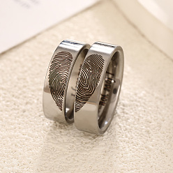 Stainless Steel Color 201 Stainless Steel Finger Rings for Couple, Fingerprint, Stainless Steel Color, US Size 7(17.3mm) and US Size 9(18.9mm)