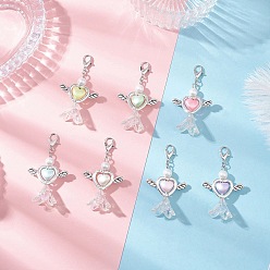 (52) Непрозрачная лаванда Подвеска в виде цветка-сердца из искусственного акрилового жемчуга с крыльями из сплава, Сплав с застежками когтя омара, античное серебро, разноцветные, 48 мм, подвески: 35x27.5x15.5 мм