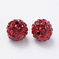 Siam Pave Disco Ball Beads, Polymer Clay Rhinestone Beads, Round, Siam, PP13(1.9~2mm), 6 Rows Rhinestone, 10mm, Hole: 1.5mm