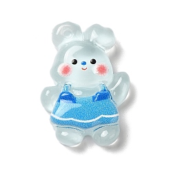 Темно-Голубой Полупрозрачная смола декодирует кабошоны, мультяшный кролик в платье, глубокое синее небо, 27x19.5x7 мм
