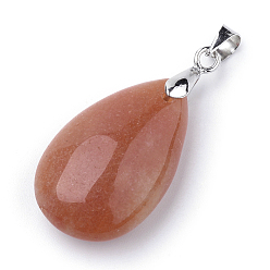 Red Aventurine Natural Red Aventurine Pendants, with Alloy Findings, teardrop, Platinum, 23~24x14x8mm, Hole: 4x5mm