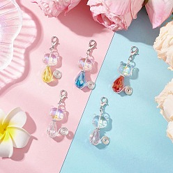 Серебро Подвесные украшения из гальванического стекла, со сплавочной фурнитурой, форма кошки, cmешанных цветов, серебряные, 46.5 мм