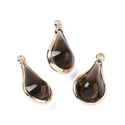 Кокосово-Коричневый Латунь стекло кулоны, золотые, слеза, кокосового коричневый, 18x10x8 мм, отверстие : 1.8 мм