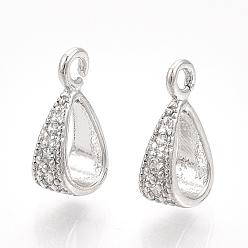 Платинированный Латунные поручни из кубического циркония, петля под залог, слеза, прозрачные, без никеля , Реальная платина, 9.5x5x3 мм, отверстие : 1.2 мм