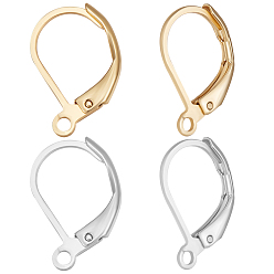 Real 24K Gold Plated & Stainless Steel Color 100шт 2 стиль 304 фурнитура для сережек из нержавеющей стали, с горизонтальными петлями, реальный 24 k позолоченный и цвет нержавеющей стали, 15~15.5x10x1.5 мм, отверстие : 1.5 мм, 50 шт / стиль