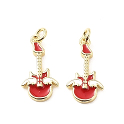 Красный Латунь эмаль подвески, с прыжковых колец, гитарные прелести, стойки покрытие, реальный 18 k позолоченный, без свинца и без кадмия, долговечный, красные, 17.5x9x2 мм, отверстие : 2.2 мм