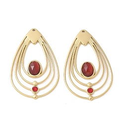 Красный Агат 304 подвески из нержавеющей стали, слезинки, с натуральным сердоликом и стразами, ионное покрытие (ip), 42x26x4~4.5 мм, отверстие : 1 мм