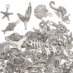 Античное Серебро 60 шт. Подвески из сплава в тибетском стиле, темы морских животных, античное серебро, 12~30x8~23.5x1.5~5 мм, отверстие : 1.2~2.2 мм, 60 шт / комплект