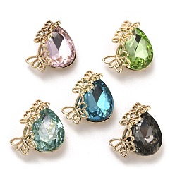 (52) Непрозрачная лаванда Стакан с золотыми латунными подвесками, бабочка с подвесками в виде слезы, разноцветные, 21.5x20.5x8.5 мм, отверстие : 1.6 мм