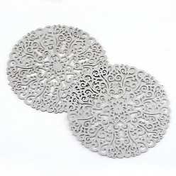 Stainless Steel Color 304 Stainless Steel Filigree Joiners, Flat Round, Stainless Steel Color, 42x0.5mm, about 95~110pcs/bag