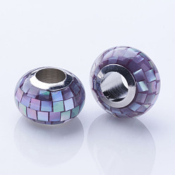 Серо-розавый Оболочки европейские шарики, с медными сердечниками, рондель, бусины с большим отверстием, платина, увядшая роза, 12x7~7.5 мм, отверстие : 4.5 мм