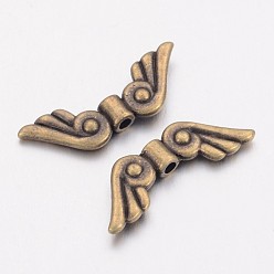 Antique Bronze Tibetan Style Alloy Beads, Lead Free & Cadmium Free, Wings, Antique Bronze, 21x7.5mm, Hole: 1mm