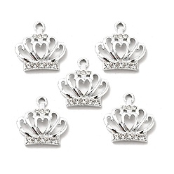 Crystal Alloy Rhinestone Pendants, Platinum Tone Crown Charms, Crystal, 19.5x18.5x3mm, Hole: 2mm