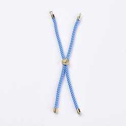 Real 18K Gold Plated Nylon Twisted Cord Bracelet Making, Slider Bracelet Making, with Brass Findings, Cadmium Free & Lead Free, Long-Lasting Plated, Tree of Life, Light Blue, Real 18K Gold Plated, 210~220x2mm, Hole: 2mm