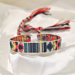 Colorful Ethnic Adjustable Braided Polyester Cord Bracelets for Women, Colorful, 12.60 inch(32cm)