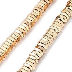 Светло-Золотое Покрытие Гальванические нити из синтетических немагнитных гематитовых бусин, шестиугольник, свет позолоченные, 6x5.5~6x2 мм, отверстие : 1.4 мм, около 201 шт / нитка, 16.14'' (41 см)