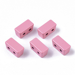 Pink Spray Painted Alloy Multi-Strand Links, Cadmium Free & Lead Free, For Tile Elastic Bracelets Making, Trapezoid, Pink, 8x4x4.5mm, Hole: 1mm