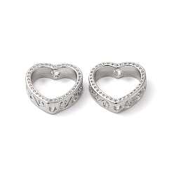 Real Platinum Plated Brass Bead Frames, Cadmium Free & Nickel Free & Lead Free, Heart, Real Platinum Plated, 9x9.5x2.5mm, Hole: 1mm, Inner Diameter: 7.5x7.5mm