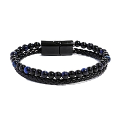 Тигровый глаз Браслеты из натурального вулканического камня, Браслеты из искусственной кожи для женщин и мужчин, Сплав с застежками, круглые, 8-1/4 дюйм (21 см)