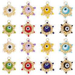 (52) Непрозрачная лаванда 16 шт 8 цвета стеклянные бусины звезда амулет с дурным глазом бусины подвески, с 304 кольцами из нержавеющей стали, разноцветные, 17.5x15.5x8.5 мм, отверстие : 2.5 мм, 2 шт / цвет