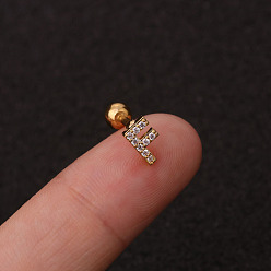 Letter F 316l серьги для хряща из хирургической нержавеющей стали с микропаве из прозрачного кубического циркония, золотые, Буква F, 6 мм, штифты : 1.2 мм