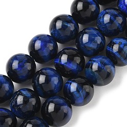 Темно-Синий Естественно тигровый глаз шарик нити, круглые, окрашенная и подогревом, темно-синий, 14 мм, отверстие : 1.2 мм, около 28 шт / нитка, 15.35 дюйм (39 см)