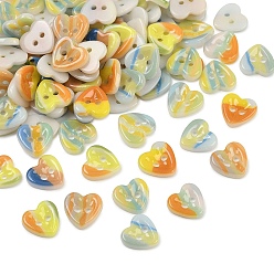 (52) Непрозрачная лаванда Кнопки фарфора 2-отверстие, сердце, разноцветные, 12x12x2.5 мм, отверстие : 1.6 мм