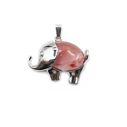 Вишневый Кварц Вишневое из кварцевого стекла подвески, Слон прелести, с металлической фурнитурой с платиновым покрытием, 27x33 мм