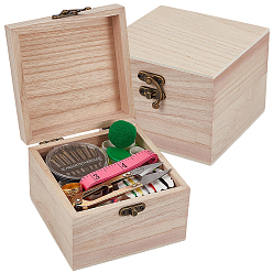 Beige Sewing & Knitting Tools Kits, including Sewing Needle Devices, Button, Needle box, Safety Pin, Scissor, Ruler, Sewing Thimble Finger Protector, Pin, Treard, Pom Pom Ball, Wood Box, Beige, Box: 120x121x90mm