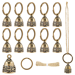 Античная Бронза Наборы для ключей, включая латунный колокол, шнур бумажных шнуров, с железными разрезными кольцами, античная бронза, 25x19 мм, отверстие : 3 мм, 12 шт
