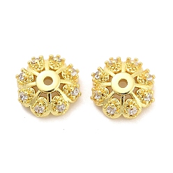 Настоящее золото 18K Колпачки для бусин из прозрачного кубического циркония с микропаве из латуни, долговечный, стойки покрытие, без свинца и без кадмия, ионное покрытие (ip), реальный 18 k позолоченный, 11x4 мм, отверстие : 1.2 мм