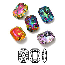 Mixed Color K9 Glass Rhinestone Cabochons, Point Back & Back Plated, Faceted, Rectangle, Mixed Color, 14x10x5mm