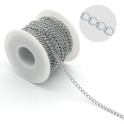Нержавеющая Сталь Цвет Устойчивые к потускнению 304 цепи из нержавеющей стали, несварные, без катушки / карточной бумаги, цвет нержавеющей стали, 5x3.5x0.7 мм, около 6.56 футов (2 м) / прядь
