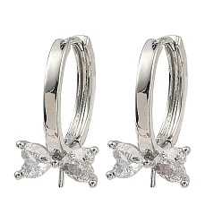 Платина Серьги из латуни с микропейвом и прозрачным фианитом, бантом, без кадмия и без свинца, стойки покрытие, долговечный, за половину пробурено бисера, платина, 18x14.5x2 мм, штифты : 0.8x2.6 мм