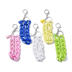 Mixed Color Acrylic Curb Chain Keychain, with Resin Bear Charm and Alloy Split Key Rings, Mixed Color, 17.7~18cm