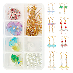Mixed Color DIY Dangle Earring Making Kits, Including Acrylic Pendants, ABS Plastic Imitation Pearl Beads, Glass Pearl Beads, Glass Beads, Brass Cable Chains & Earring Hooks, Iron Pins, Mixed Color, 20~21x20x20mm, Hole: 1.6mm